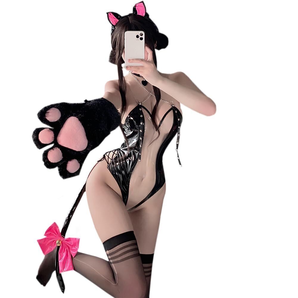 2655 sexy cat outfit lingerie Cosplay Costume cute See-through PU Leather
